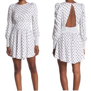 NWT AFRM Polka Dot Long Sleeve Cutout Smocked Mini Dress, Size Small